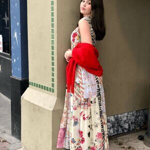 Johnny Was Cosmo Lola Dress, Multicolor Patchwork 100% Silk.  SZ XS